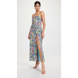 STAUD Bellamy Vibrant Ditzy Floral Lace Up Garden Party Maxi Slip Dress